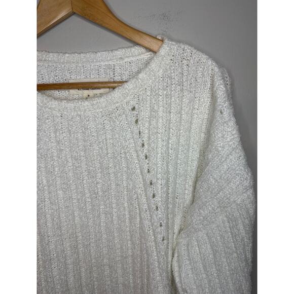 Nili Lotan Multi Direction Rib Sweater High Low Knit Cotton White Sz M Oversized - Picture 5 of 9